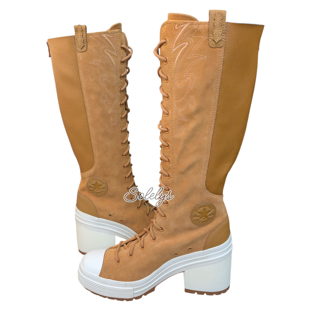 Converse Chuck 70 De Luxe Heel XXHi Platform Western Knee Hi Suede Boot Bundle 8